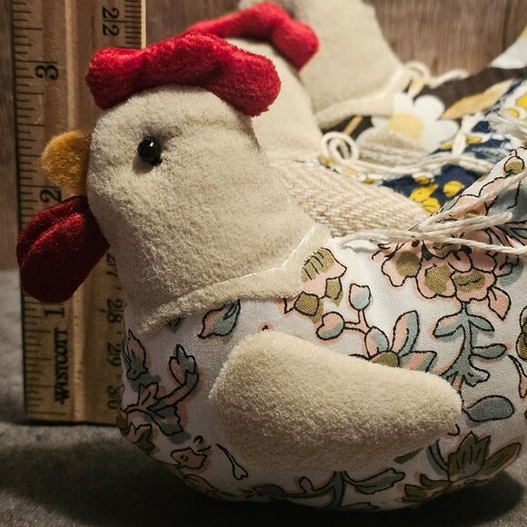 3 Fabric Chicken Ornaments Multicolor Floral Patterns Rustic Farmhouse Style - Picture 11 of 11
